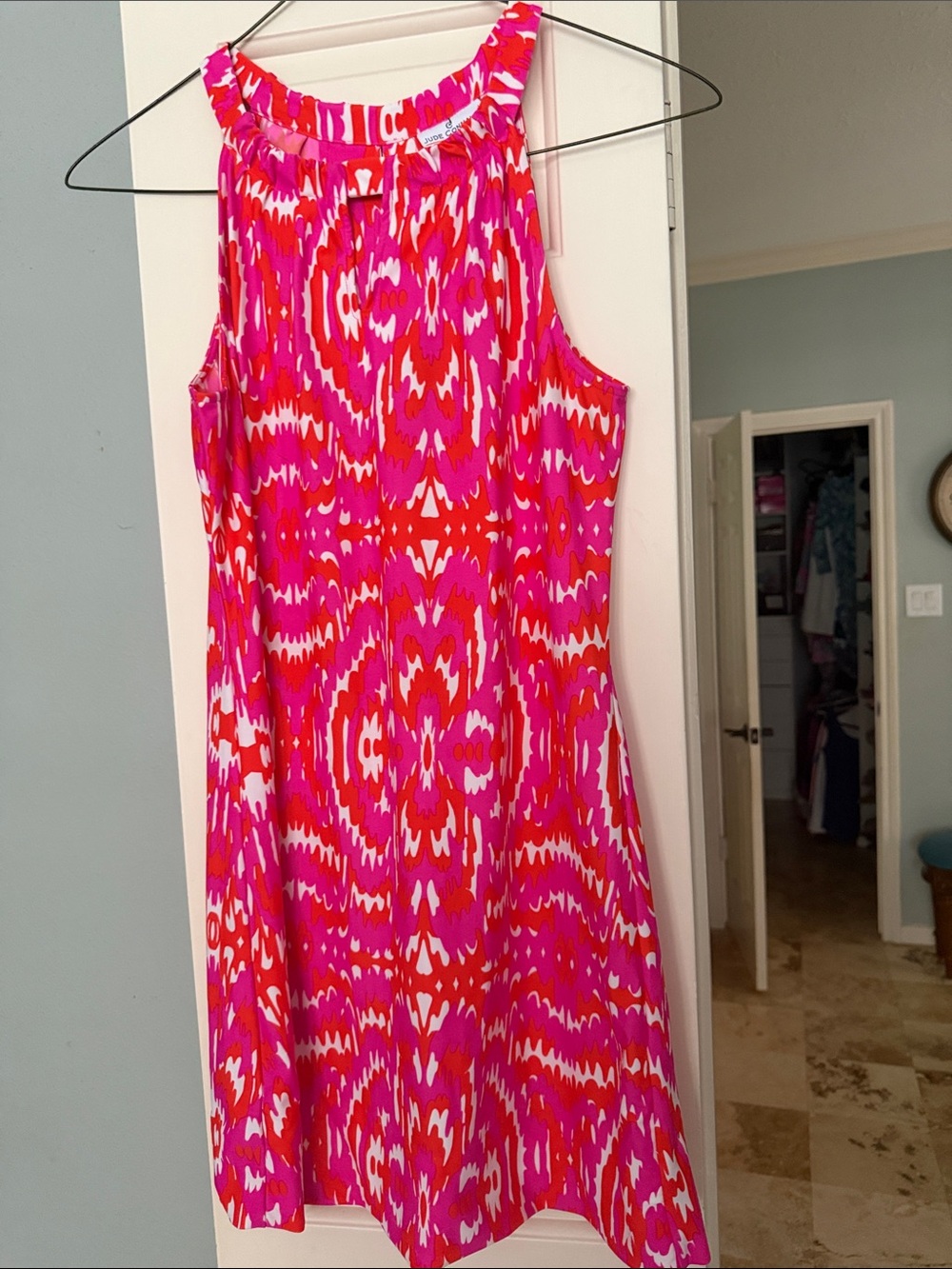 Jude Connally Pink and Red Sleeveless A-Line Mini Dress